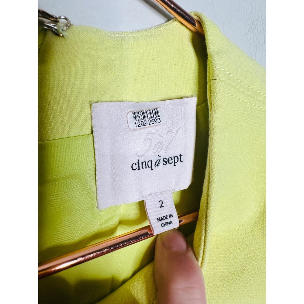 CINQ Á SEPT Neon Yellow Shoulder Cutouts Flared Hourglass Alyssa Dress Size 2 - Picture 7 of 11